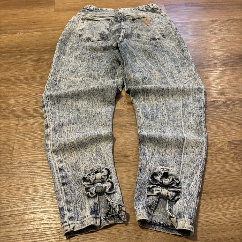 Vintage 80s Cap Ferrat Jeans Womens 11 (26x28) High Rise Acid Wash Ankle Bow USA